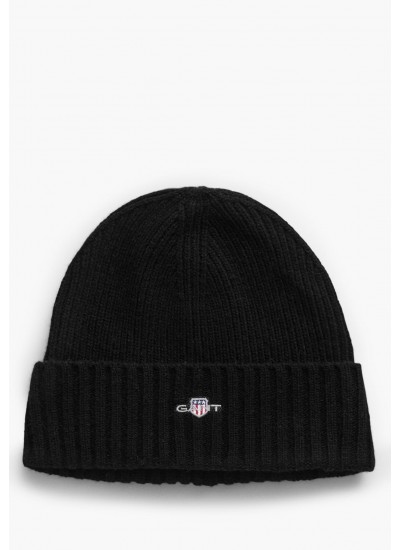 Ανδρικοί Σκούφοι Shield.Beanie Μαύρο Μαλλί GANT