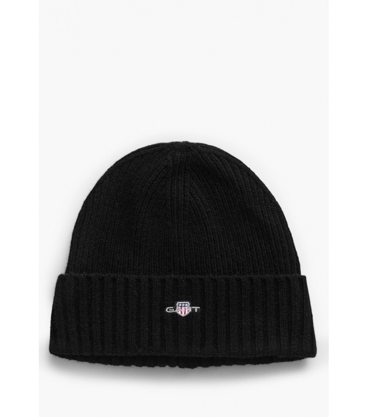 Ανδρικοί Σκούφοι Shield.Beanie Μαύρο Μαλλί GANT