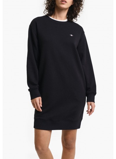 Γυναικεία Φορέματα - Ολόσωμες Φόρμες Sweat.Dress Μαύρο Βαμβάκι GANT