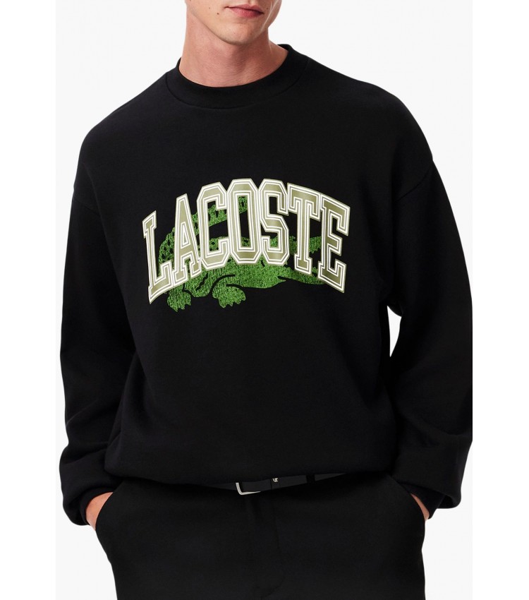 Ανδρικά Φούτερ SH2850 Μαύρο Βαμβάκι Lacoste