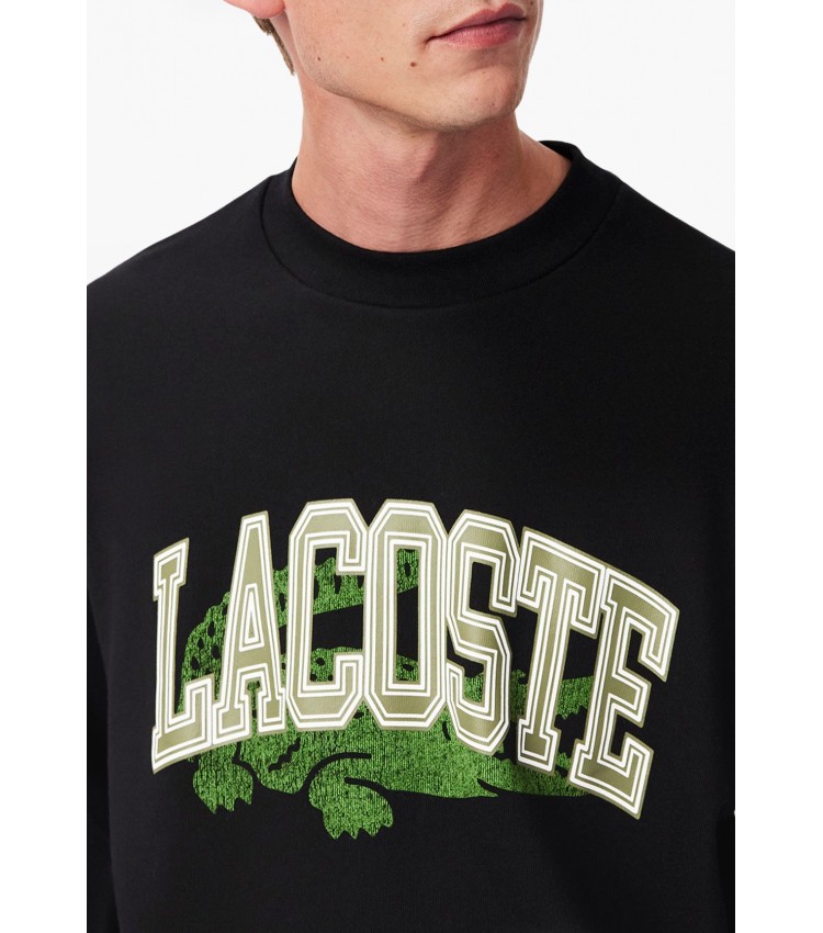 Ανδρικά Φούτερ SH2850 Μαύρο Βαμβάκι Lacoste