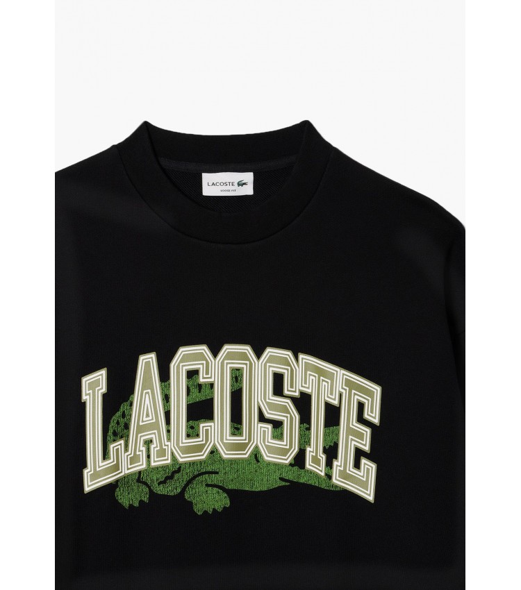 Ανδρικά Φούτερ SH2850 Μαύρο Βαμβάκι Lacoste