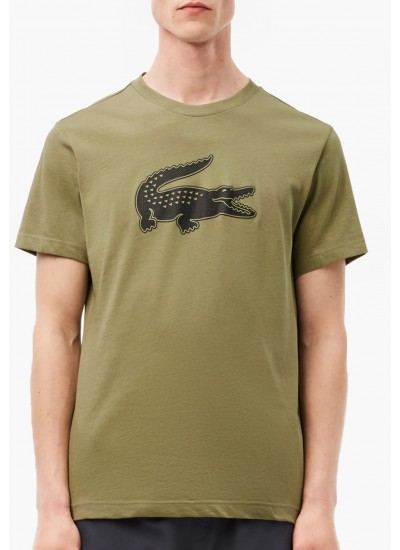 Men T-Shirts Sport.Print23 Khaki Cotton Lacoste