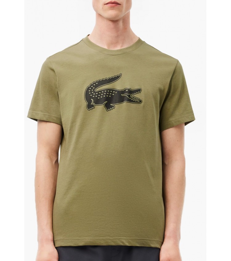 Men T-Shirts Sport.Print23 Khaki Cotton Lacoste