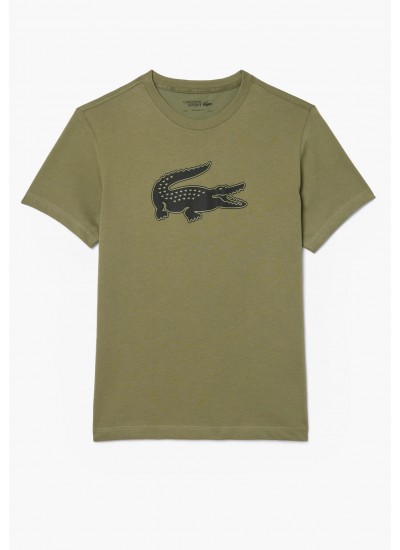 Men T-Shirts Sport.Print23 Khaki Cotton Lacoste