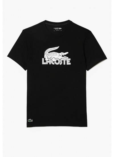 Ανδρικές Μπλούζες TH2508 Μαύρο Βαμβάκι Lacoste