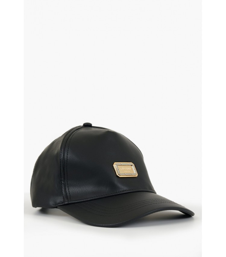 Women Hats Base.Cap Black ECOleather Guess