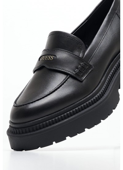 Women Moccasins Finda Black Leather Guess