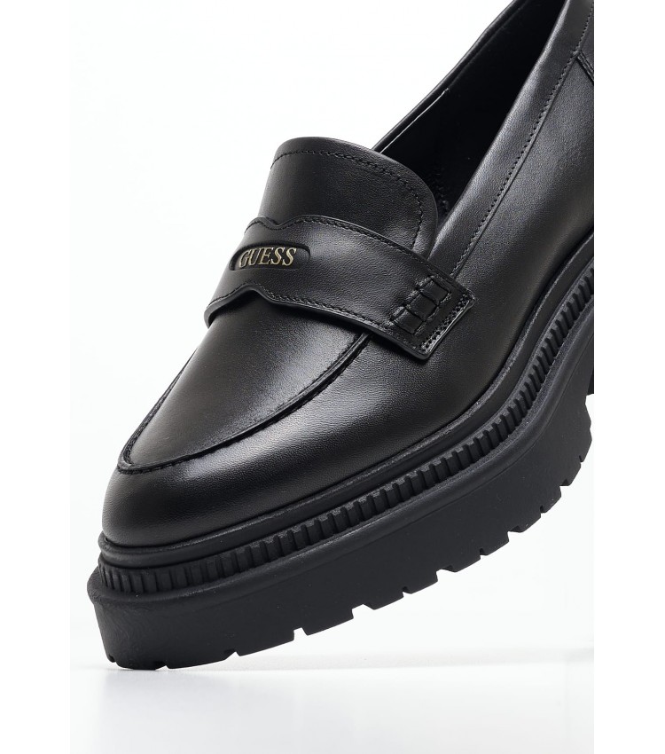 Women Moccasins Finda Black Leather Guess