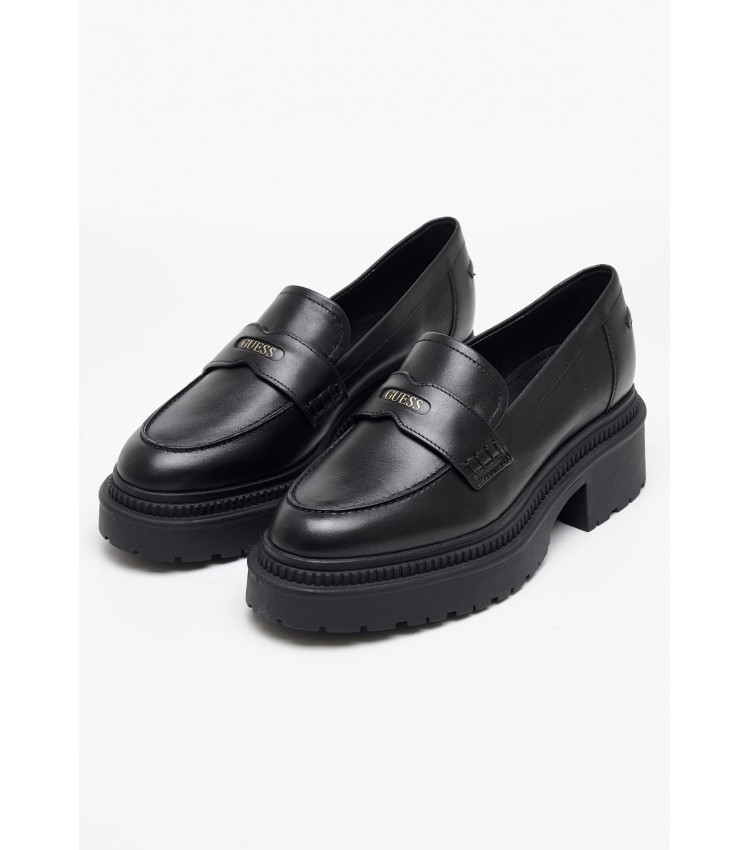 Women Moccasins Finda Black Leather Guess