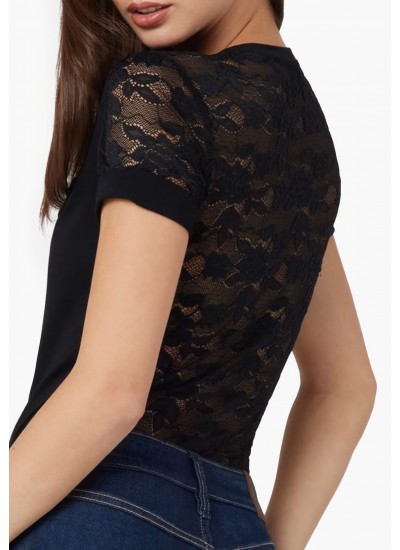 Women T-Shirts - Tops Lace.Tee Black Cotton Guess