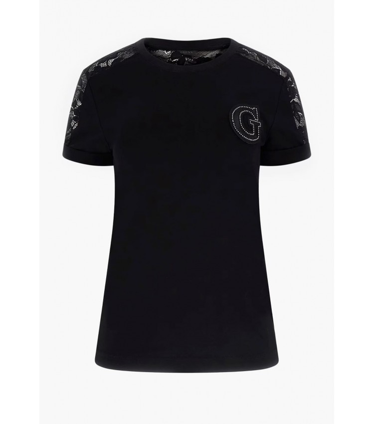 Γυναικείες Μπλούζες - Τοπ Lace.Tee Μαύρο Βαμβάκι Guess