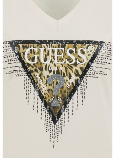 Γυναικείες Μπλούζες - Τοπ Ss.Triangle.Tiger Μπεζ Βαμβάκι Guess