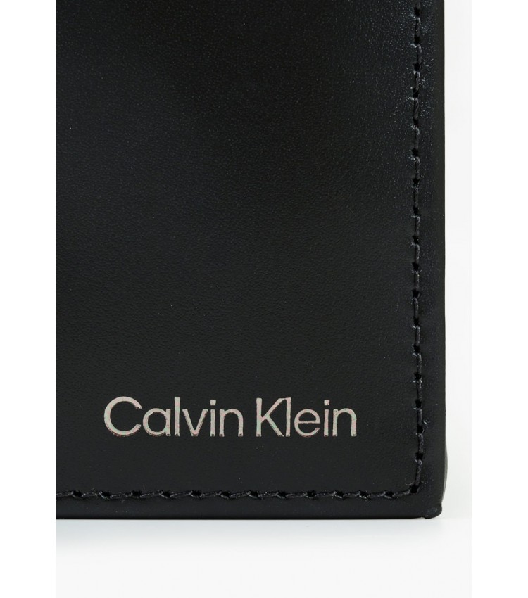 Ανδρικά Πορτοφόλια Smooth.Trifold Μαύρο Δέρμα Calvin Klein