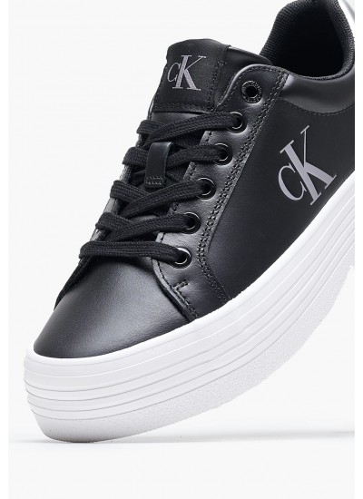 Women Casual Shoes Vulc.Flatf Black Leather Calvin Klein