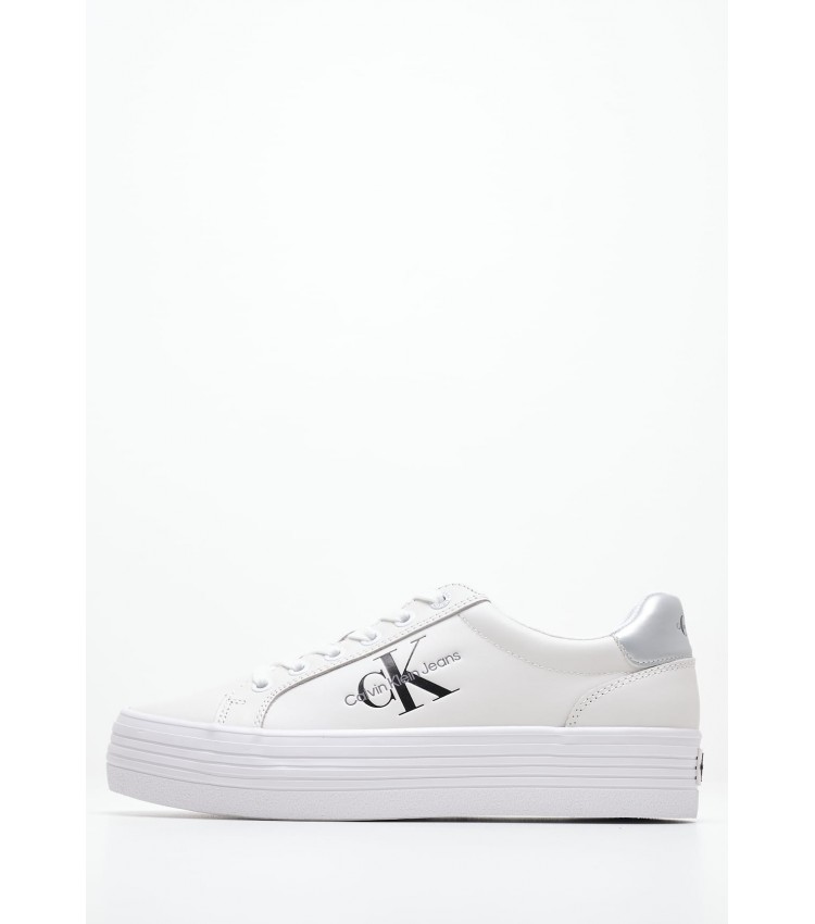 Γυναικεία Παπούτσια Casual Vulc.Flat Άσπρο Δέρμα Calvin Klein