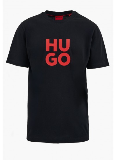 Men T-Shirts Daltorip Black Cotton Hugo