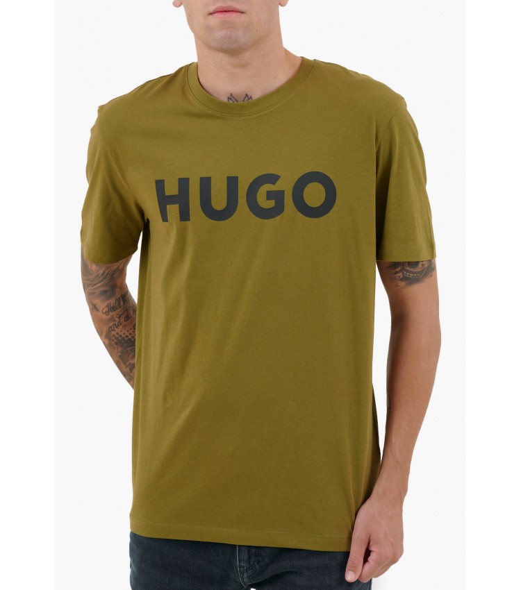 Men T-Shirts Dulivio Khaki Cotton Hugo