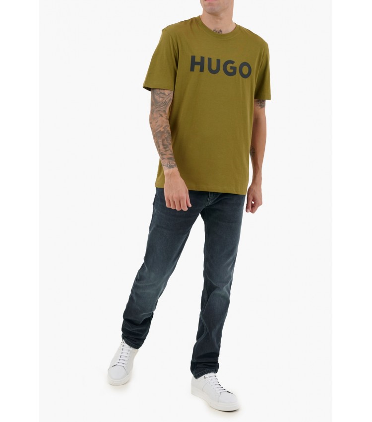 Men T-Shirts Dulivio Khaki Cotton Hugo