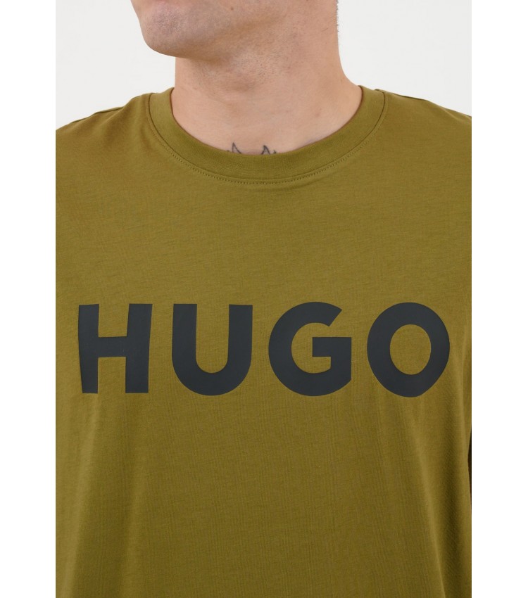 Men T-Shirts Dulivio Khaki Cotton Hugo