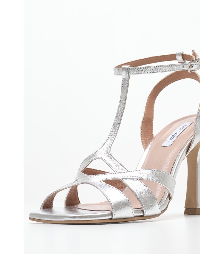 Women Sandals High Cindy Silver Leather Mortoglou