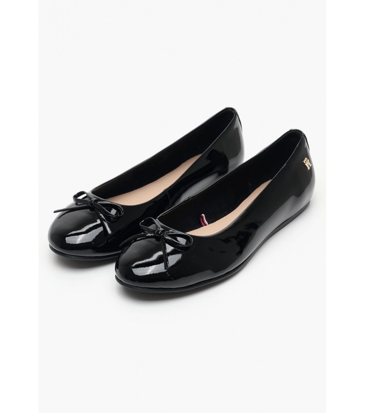 Women Balerinas Ballerina.Bow Black Patent Leather Tommy Hilfiger