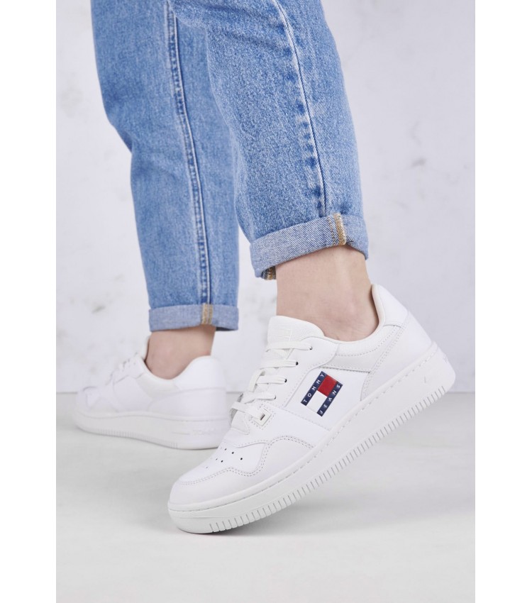 Γυναικεία Παπούτσια Casual Basket.Ess Άσπρο Δέρμα Tommy Hilfiger