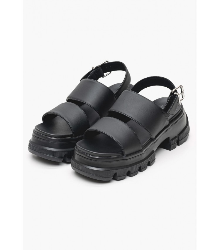 Women Sandals Low Chunky.City Black ECOleather Tommy Hilfiger