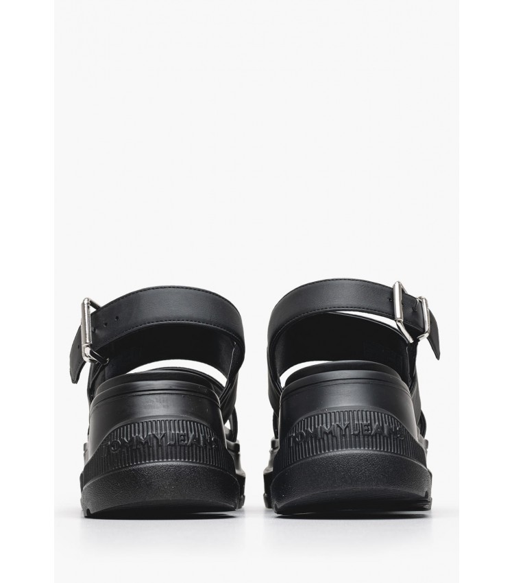 Women Sandals Low Chunky.City Black ECOleather Tommy Hilfiger