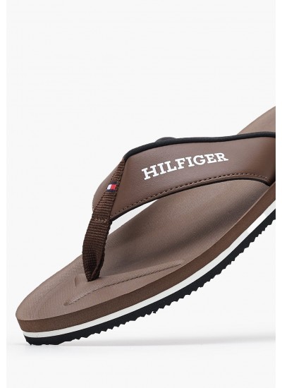 Ανδρικές Σαγιονάρες & Πέδιλα Comfort.Sandal Καφέ ECOleather Tommy Hilfiger