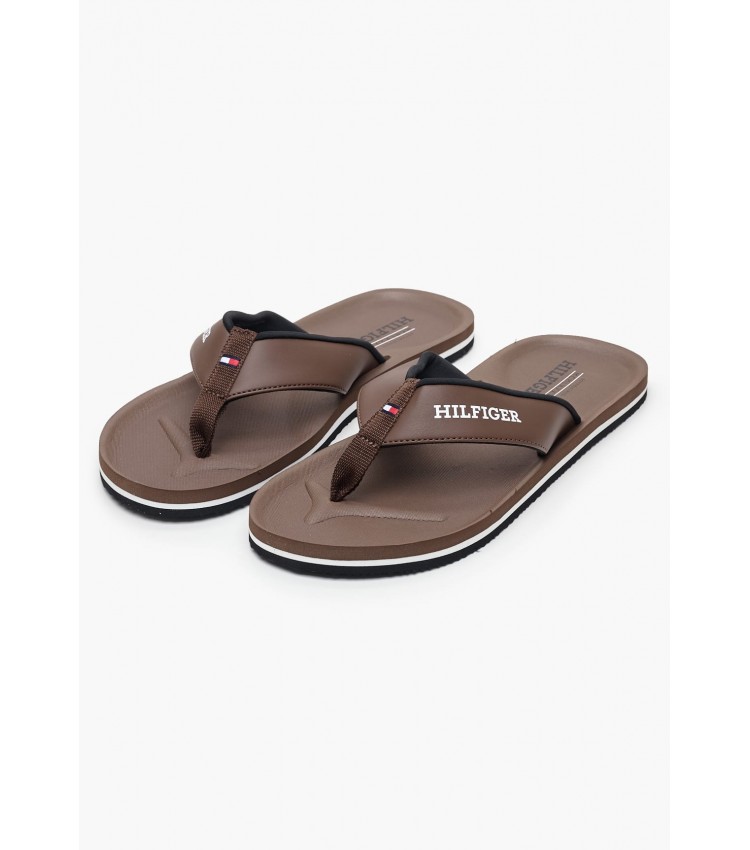 Ανδρικές Σαγιονάρες & Πέδιλα Comfort.Sandal Καφέ ECOleather Tommy Hilfiger