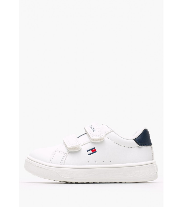 Παιδικά Παπούτσια Casual Cut.Velcro.Sn Άσπρο ECOleather Tommy Hilfiger