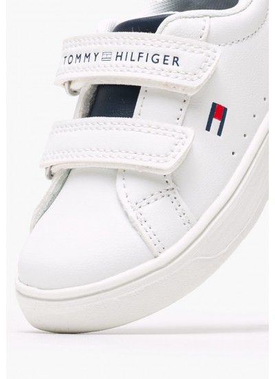 Παιδικά Παπούτσια Casual Cut.Velcro.Sn Άσπρο ECOleather Tommy Hilfiger