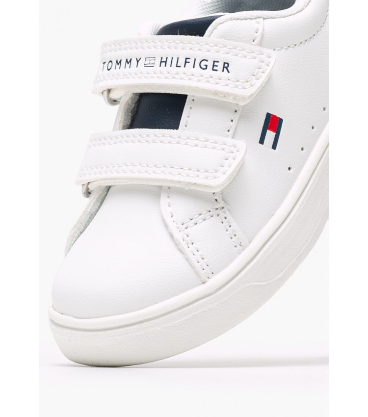 Παιδικά Παπούτσια Casual Cut.Velcro.Sn Άσπρο ECOleather Tommy Hilfiger