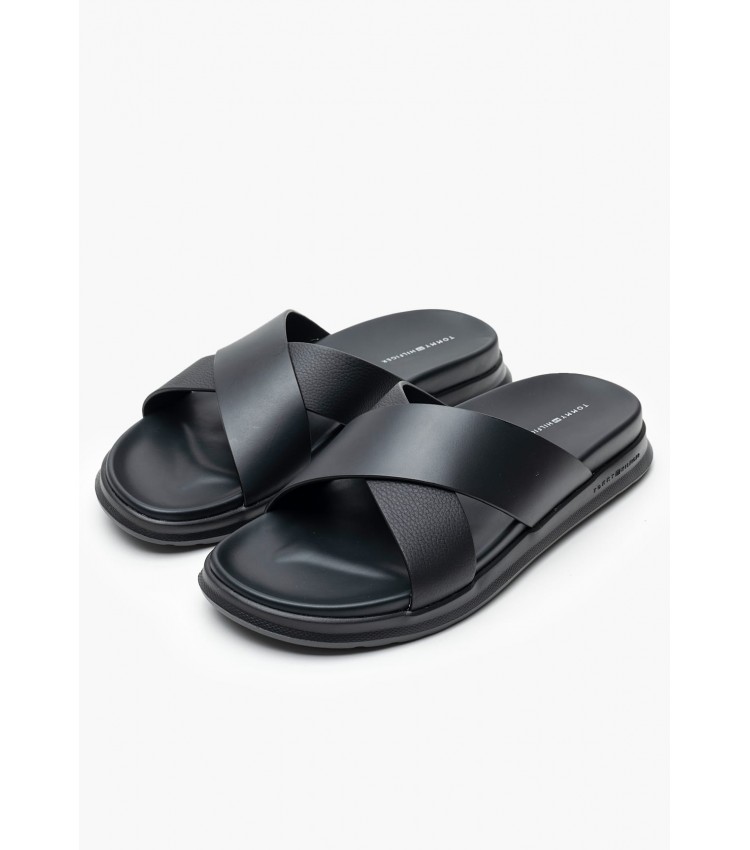 Men Flip Flops & Sandals Density.Sand Black Leather Tommy Hilfiger