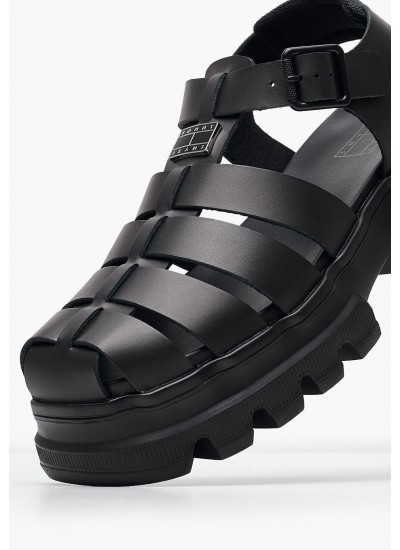 Women Sandals F.Sandal Black Leather Tommy Hilfiger