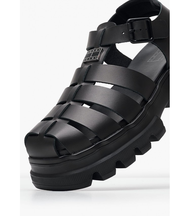 Γυναικεία Πέδιλα F.Sandal Μαύρο Δέρμα Tommy Hilfiger