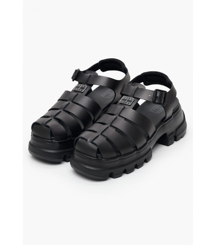 Women Sandals F.Sandal Black Leather Tommy Hilfiger