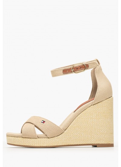 Women Platforms High Flag.Wedge Beige Fabric Tommy Hilfiger