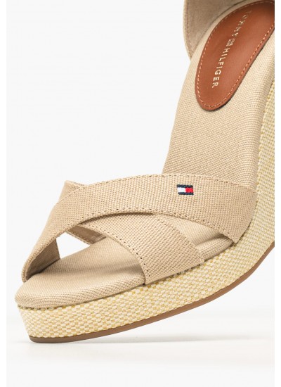 Women Platforms High Flag.Wedge Beige Fabric Tommy Hilfiger