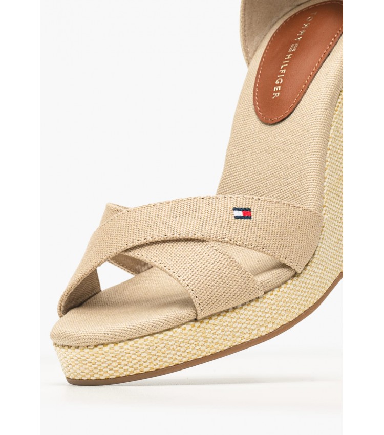 Women Platforms High Flag.Wedge Beige Fabric Tommy Hilfiger