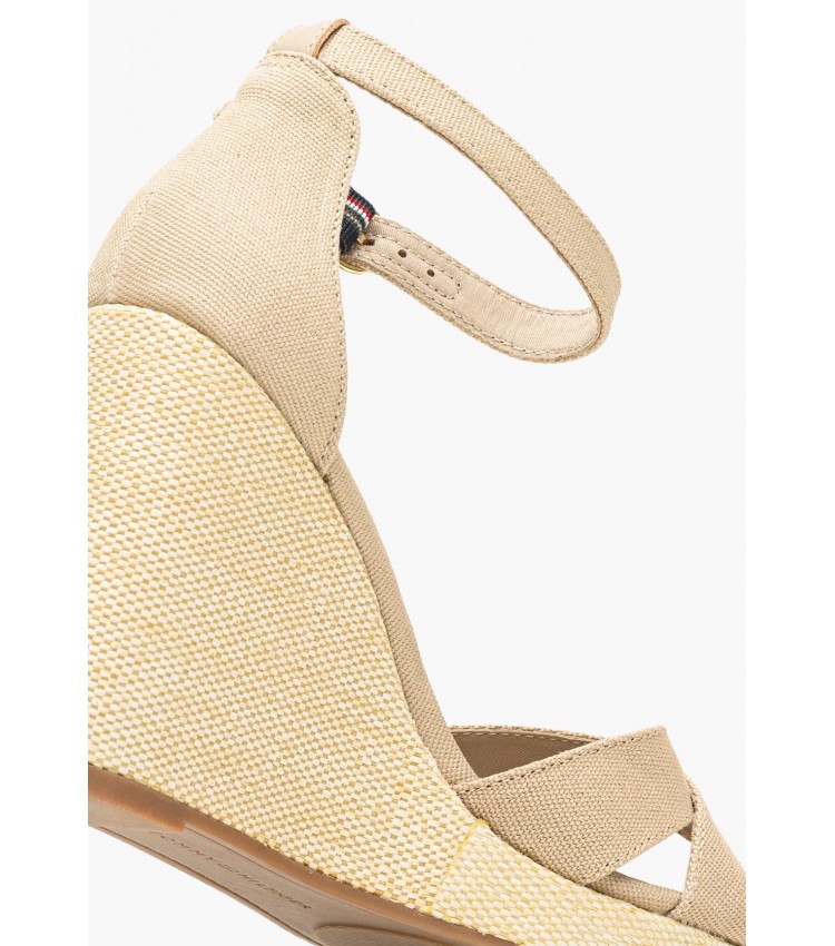 Women Platforms High Flag.Wedge Beige Fabric Tommy Hilfiger