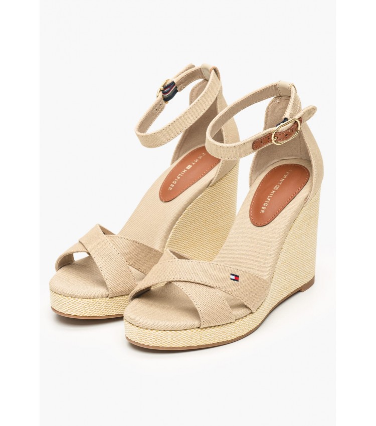 Women Platforms High Flag.Wedge Beige Fabric Tommy Hilfiger