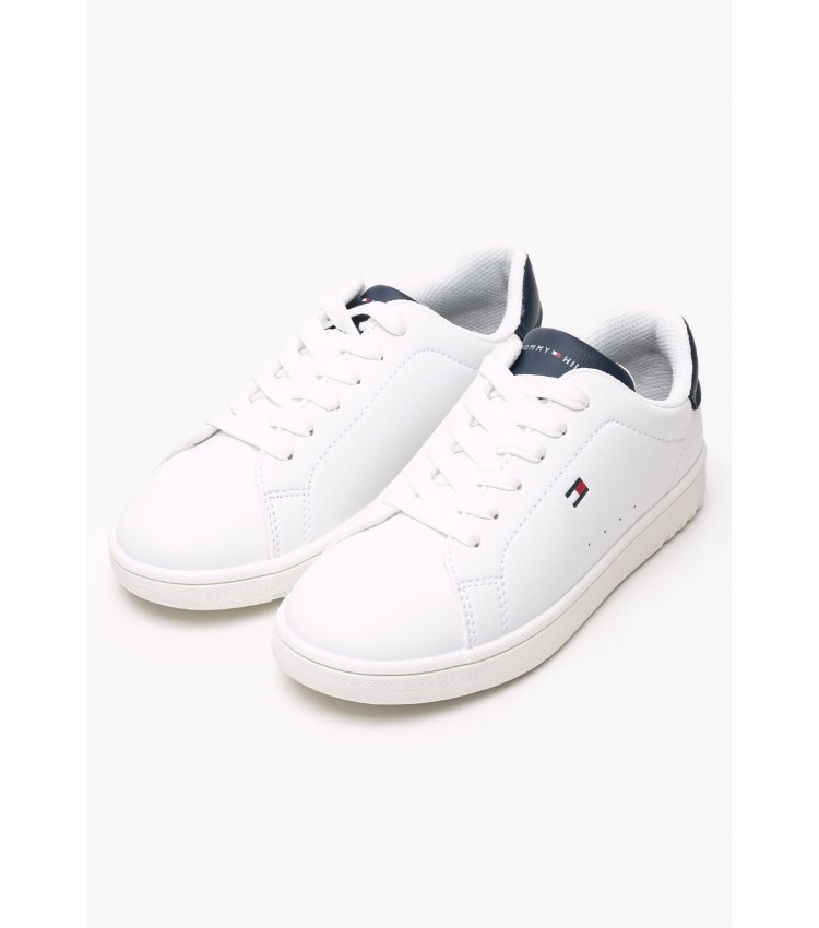 Παιδικά Παπούτσια Casual Laceup.Sn Άσπρο ECOleather Tommy Hilfiger