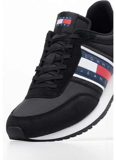 Men Casual Shoes Runner.Casual Black Buckskin-Fabric Tommy Hilfiger