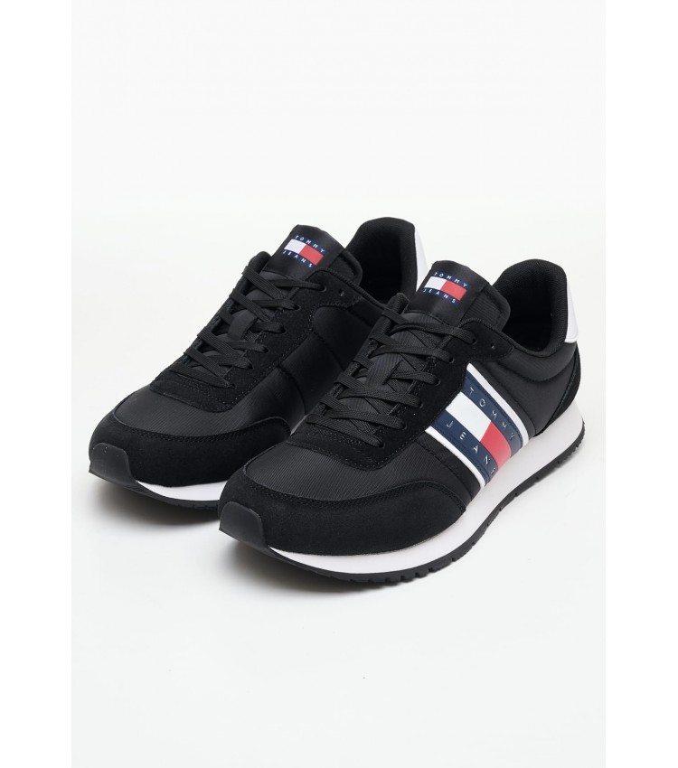 Men Casual Shoes Runner.Casual Black Buckskin-Fabric Tommy Hilfiger