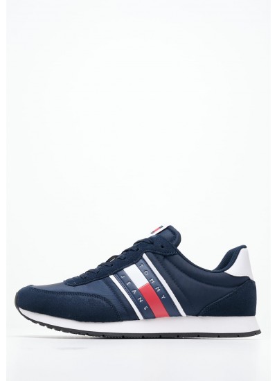 Men Casual Shoes Runner.Casual Blue Buckskin-Fabric Tommy Hilfiger