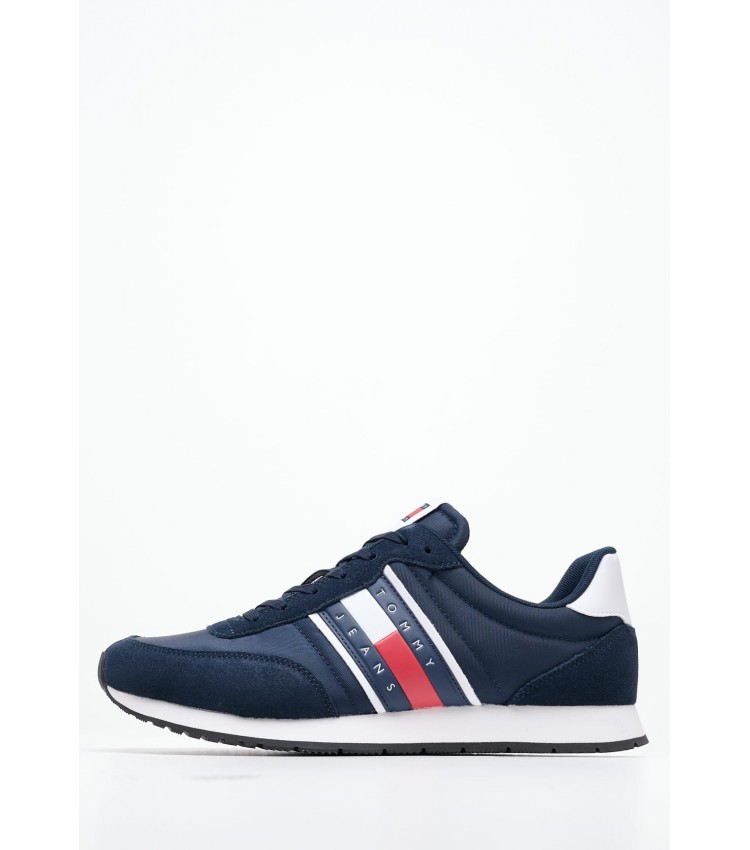 Men Casual Shoes Runner.Casual Blue Buckskin-Fabric Tommy Hilfiger