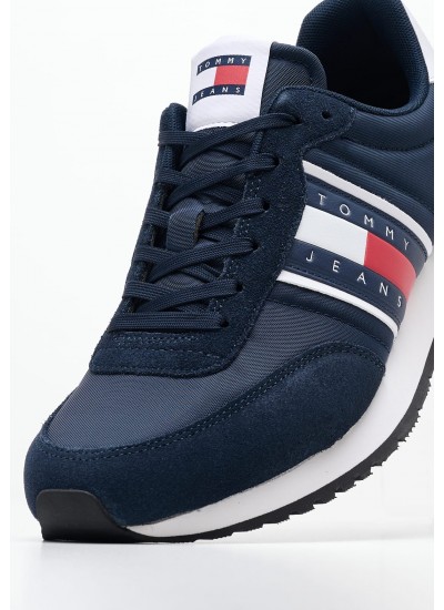 Ανδρικά Παπούτσια Casual Runner.Casual Μπλε Δέρμα Tommy Hilfiger