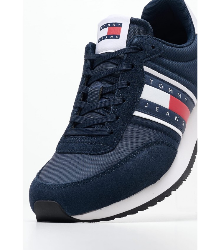 Men Casual Shoes Runner.Casual Blue Buckskin-Fabric Tommy Hilfiger